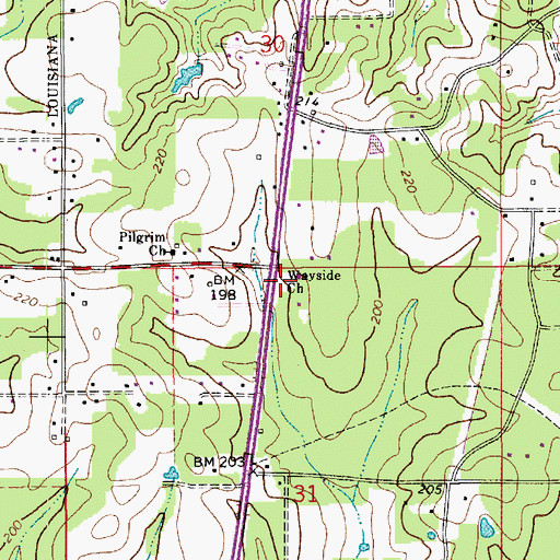 Topographic Map of Wayside Church, LA