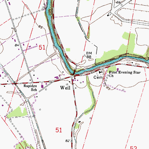 Topographic Map of Weil, LA