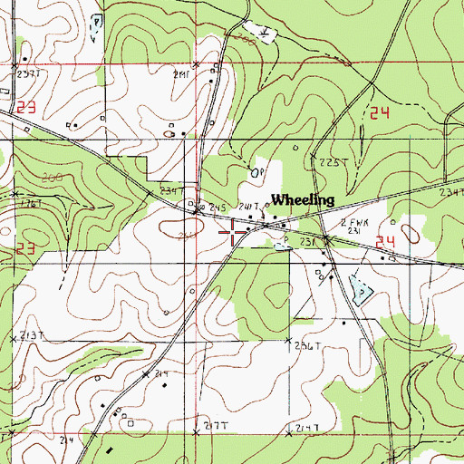 Topographic Map of Wheeling, LA