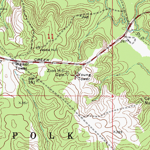 Topographic Map of Young Tower, LA