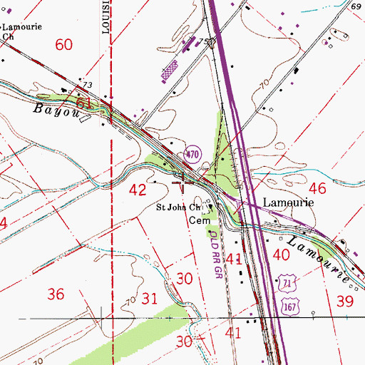 Topographic Map of Lamourie, LA