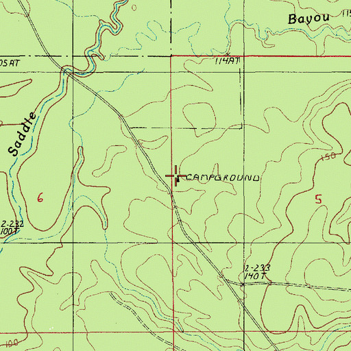 Topographic Map of Saddle Bayou Primitive Campground, LA