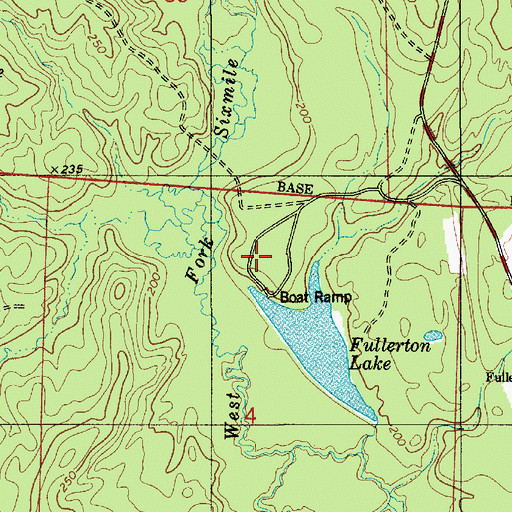 Topographic Map of Fullerton Lake Campground and Picnic Area, LA