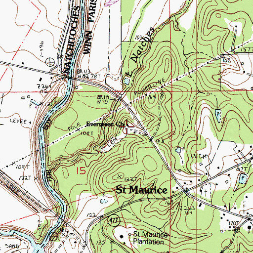 Topographic Map of Evergreen Church, LA