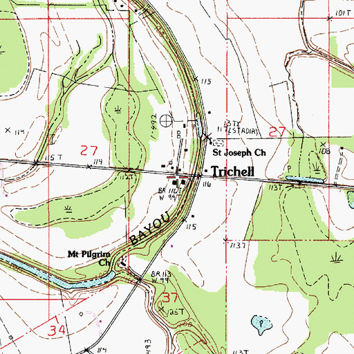 Topographic Map of Trichell, LA