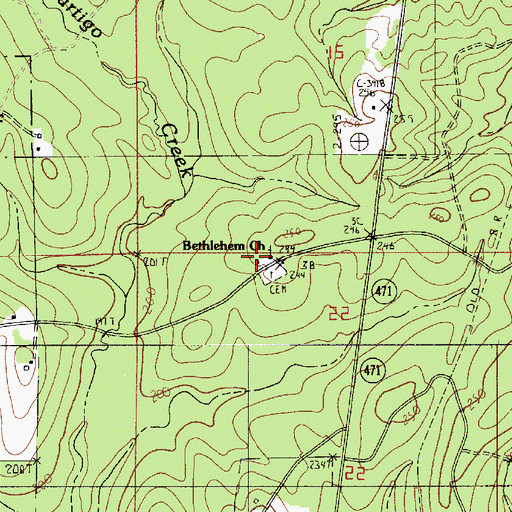 Topographic Map of Bethlehem Church, LA