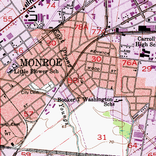 Topographic Map of Antioch Baptist Church, LA