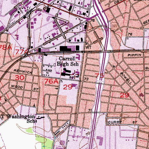Topographic Map of Carroll Junior High School, LA