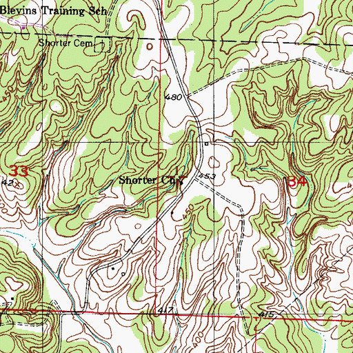 Topographic Map of Shorter Church, AR