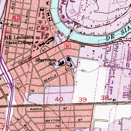 Topographic Map of College Town Assembly of God Church, LA