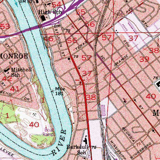 Topographic Map of First Cumberland Presbyterian Church, LA