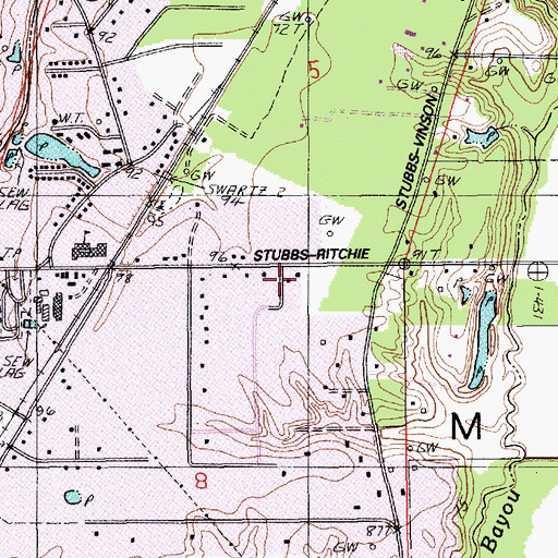 Topographic Map of Hidden Oaks, LA