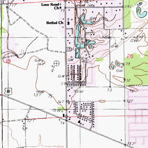 Topographic Map of Love Estates, LA