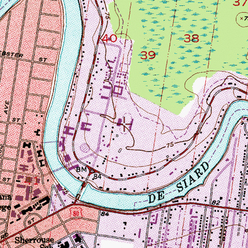 Topographic Map of Malone Stadium, LA