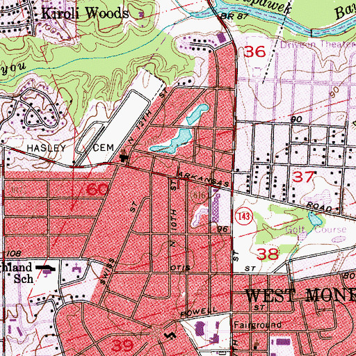 Topographic Map of McQuire United Methodist Church, LA