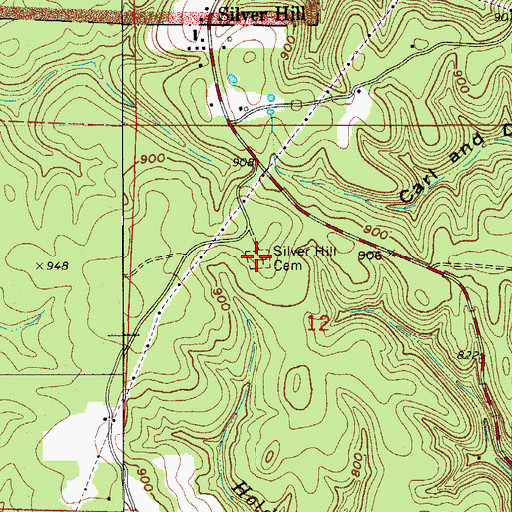 Topographic Map of Silver Hill Cemetery, AR