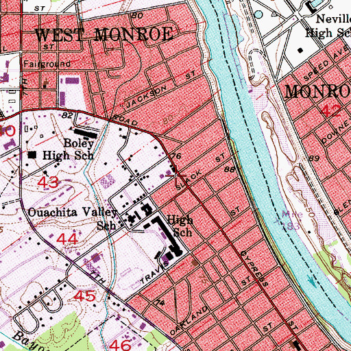 Topographic Map of Ouachita Development Training Center, LA