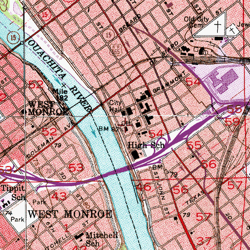 Topographic Map of Ouachita Parish Courthouse, LA