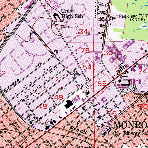 Topographic Map of Ouachita Parish Public Library, LA