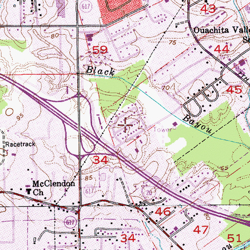Topographic Map of Parkwood, LA