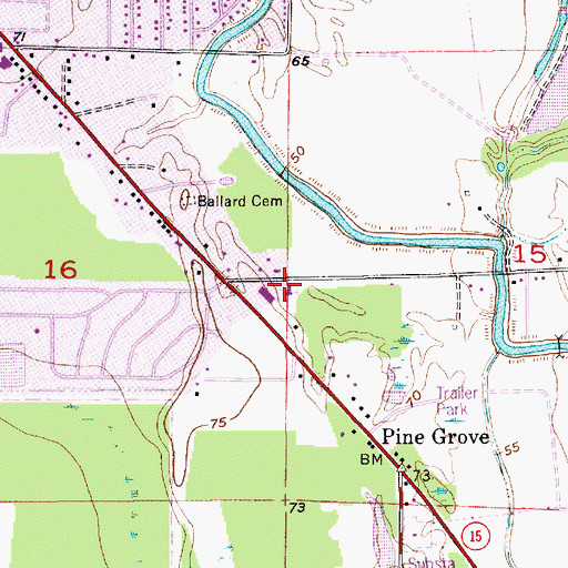 Topographic Map of Pine Grove Baptist Church, LA