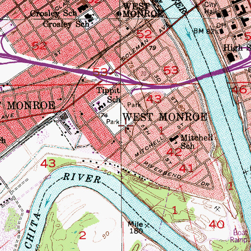 Topographic Map of Riverview Baptist Church, LA
