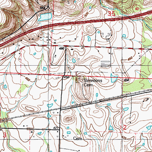 Topographic Map of Simmons Cemetery, AR