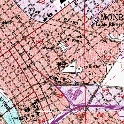 Topographic Map of Saint James United Methodist Church, LA
