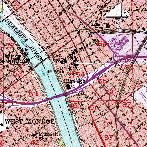 Topographic Map of Saint Matthews Catholic Church, LA
