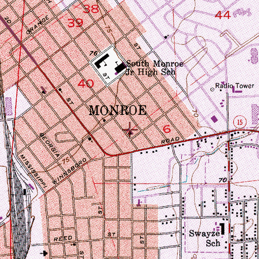 Topographic Map of Southside United Methodist Church, LA