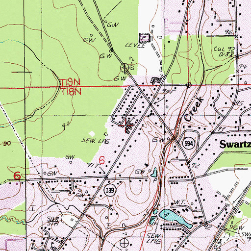Topographic Map of Swartz First Baptist Church, LA