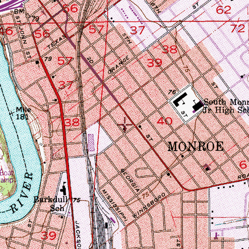 Topographic Map of Temple Baptist Church, LA