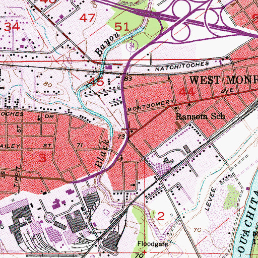 Topographic Map of Trinity Baptist Church, LA