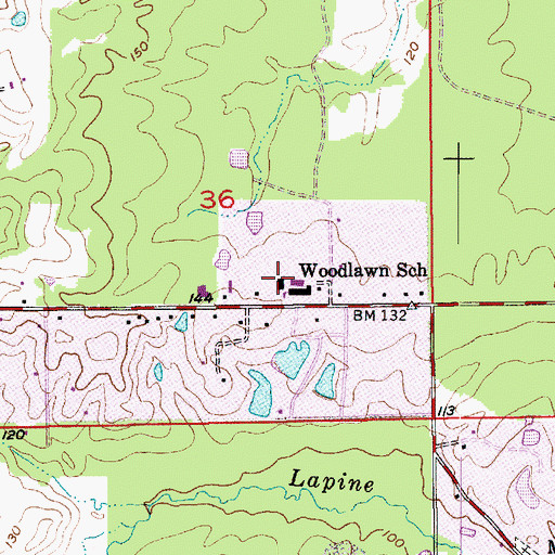 Topographic Map of Woodlawn Junior High School, LA