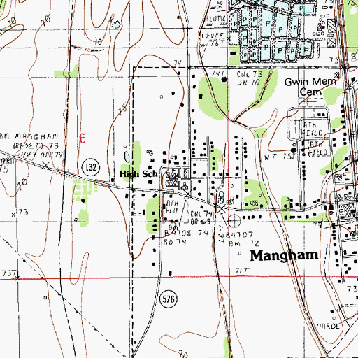 Topographic Map of Mangham High School, LA