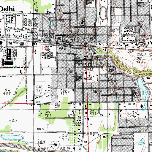 Topographic Map of Richland Parish Hospital Delhi, LA