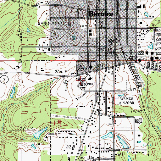 Topographic Map of Bernice High School, LA
