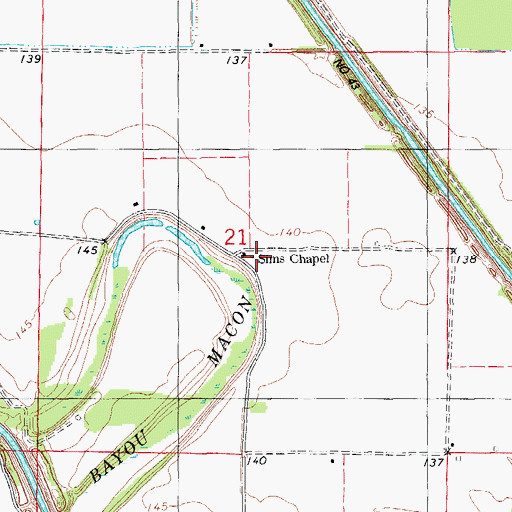 Topographic Map of Sims Chapel, AR