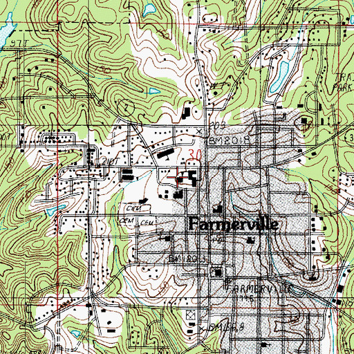 Topographic Map of Farmerville High School, LA