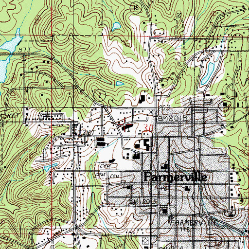 Topographic Map of Farmerville Junior High School, LA