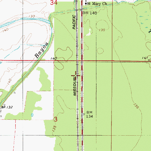 Topographic Map of Bayou Pierre, LA