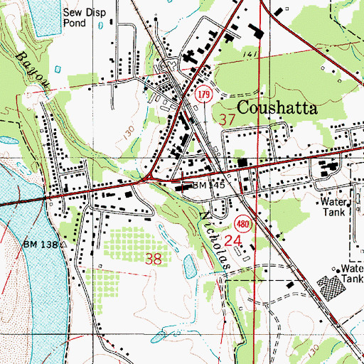 Topographic Map of Coushatta Elementary School, LA