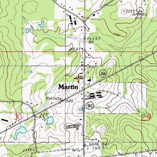 Topographic Map of Martin Cemetery, LA