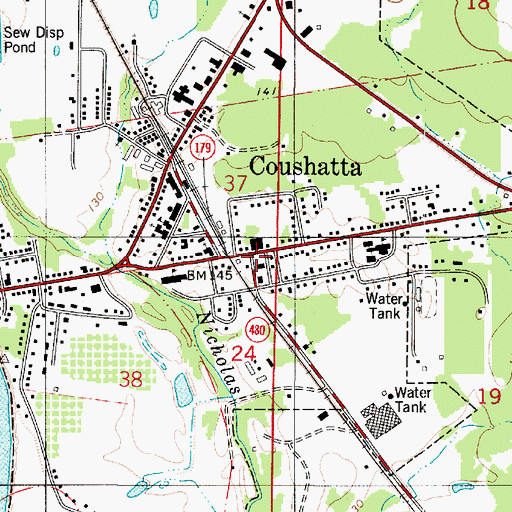 Topographic Map of Red River Parish Courthouse, LA