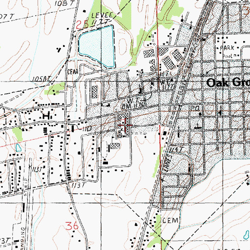 Topographic Map of Oak Grove High School, LA