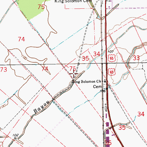 Topographic Map of Belle Mead Planatation, LA