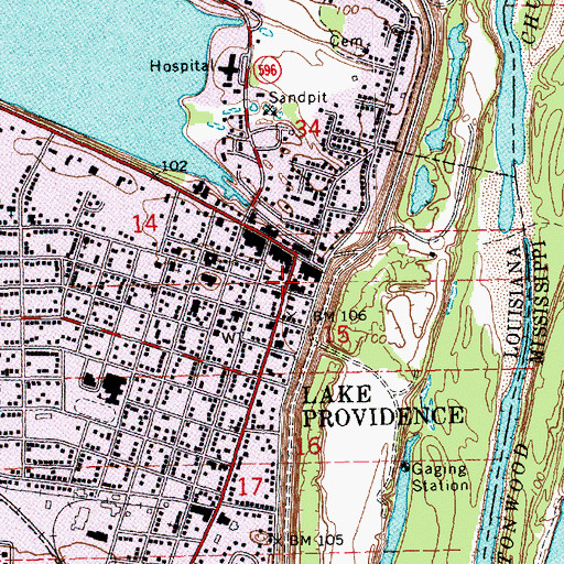 Topographic Map of Lake Providence Historic District, LA