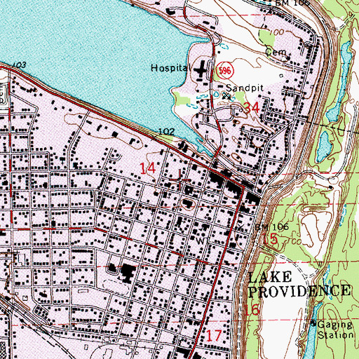 Topographic Map of Lake Providence Residential Street Historic District, LA