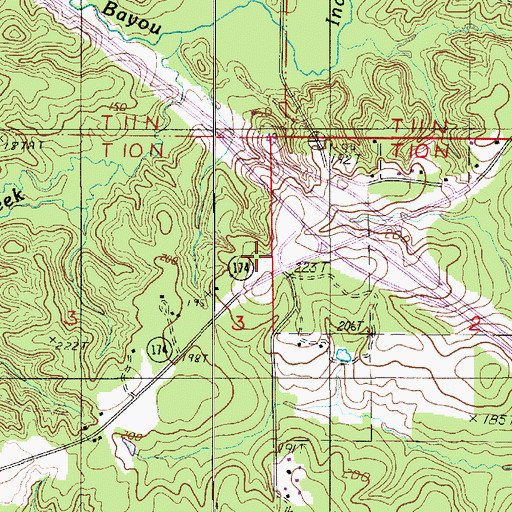 Topographic Map of Three Pine School (historical), LA