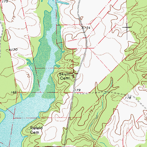 Topographic Map of Skull Cemetery, AR